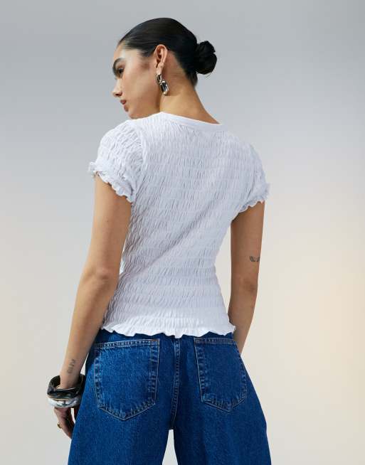 ASOS DESIGN shirred t-shirt in white