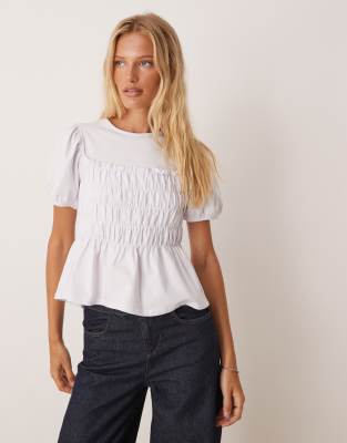 ASOS DESIGN shirred t-shirt in white - view 1