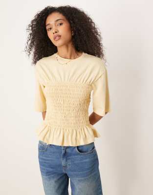 Asos Design Shirred T-shirt Top In Yellow