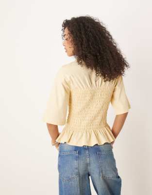 Asos Design Shirred T-shirt Top In Yellow