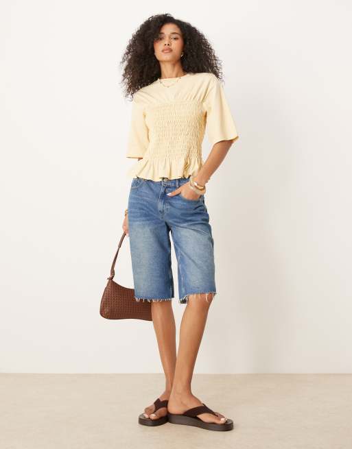 ASOS DESIGN shirred T-shirt top in buttermilk, 4 of 4