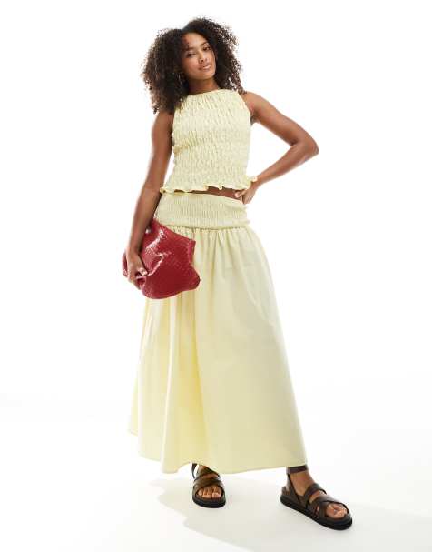 ASOS DESIGN shirred tank and maxi skirt set in buttermilk - view 1