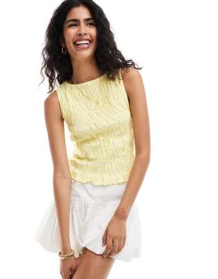 Asos Design Shirred Tank Top In Yellow