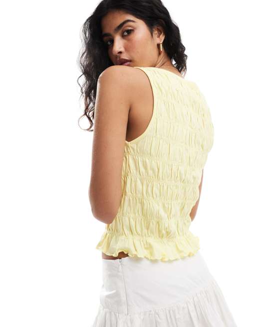 ASOS DESIGN shirred tank top in yellow