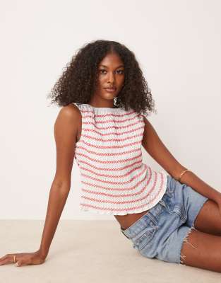 Asos Design Shirred Tank Top With Contrast Stitching In Pink