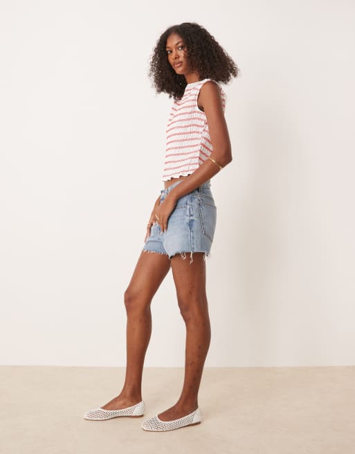 ASOS DESIGN shirred tank top with contrast stitching in white