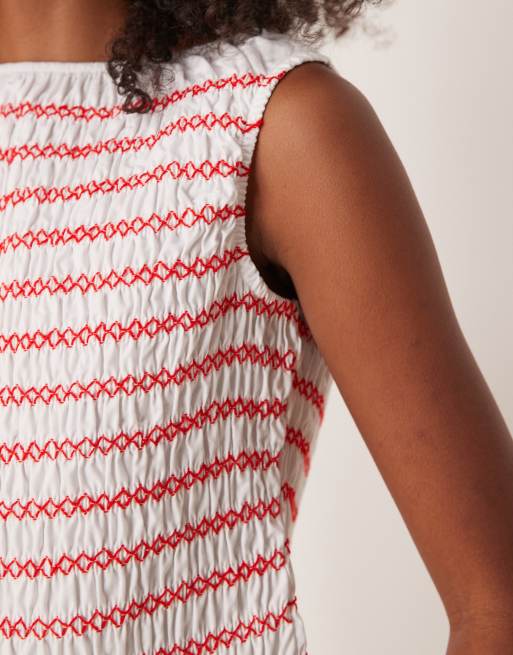 ASOS DESIGN shirred tank top with contrast stitching in white