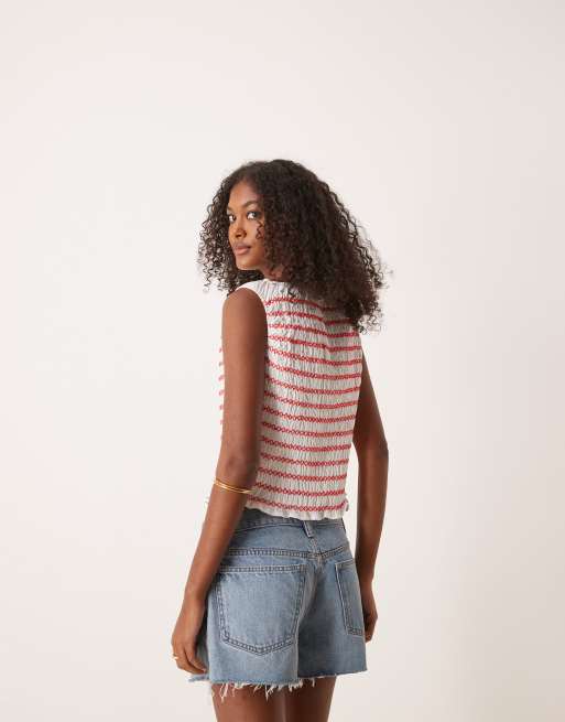 ASOS DESIGN shirred tank top with contrast stitching in white