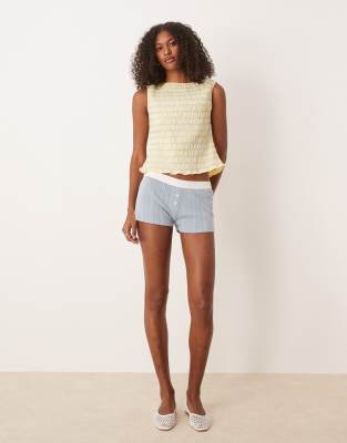 Asos Design Shirred Tank Top With Contrast Stitching In Yellow