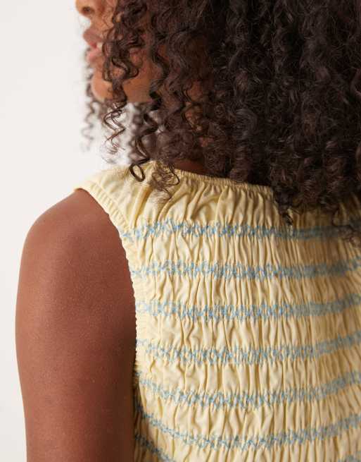 ASOS DESIGN shirred tank top with contrast stitching in yellow, 3 of 4