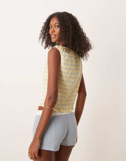 ASOS DESIGN shirred tank top with contrast stitching in yellow, 4 of 4