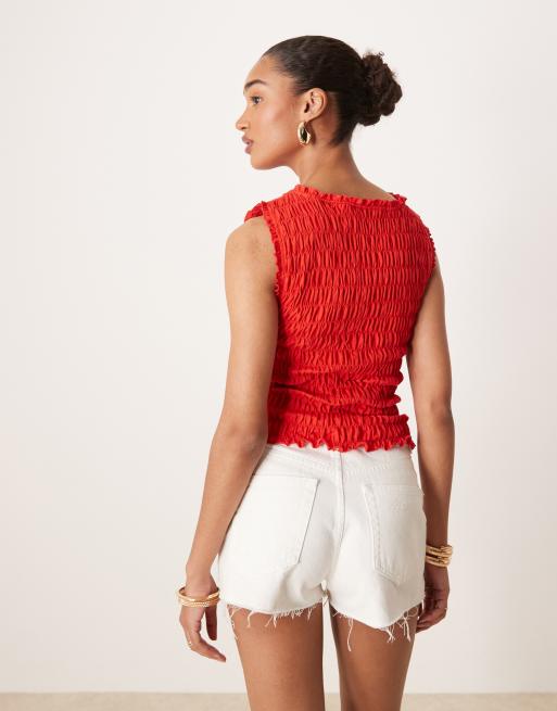 ASOS DESIGN shirred tank top with olive graphic in red