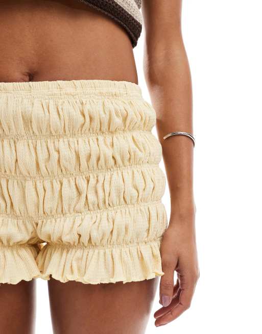 ASOS DESIGN shirred texture micro shorts in buttermilk, 3 of 5