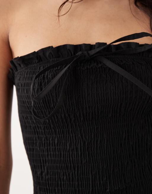 ASOS DESIGN shirred tie front bandeau top in black, 2 of 4