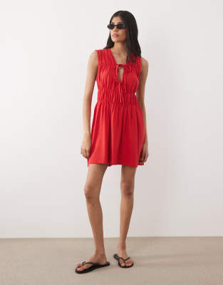 red tie front mini dress Aeryn Tie Front Mini Dress | Red | Womens