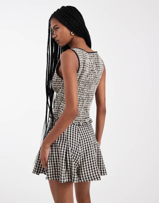 ASOS DESIGN shirred tie front v neck tank top in gingham, 2 of 4