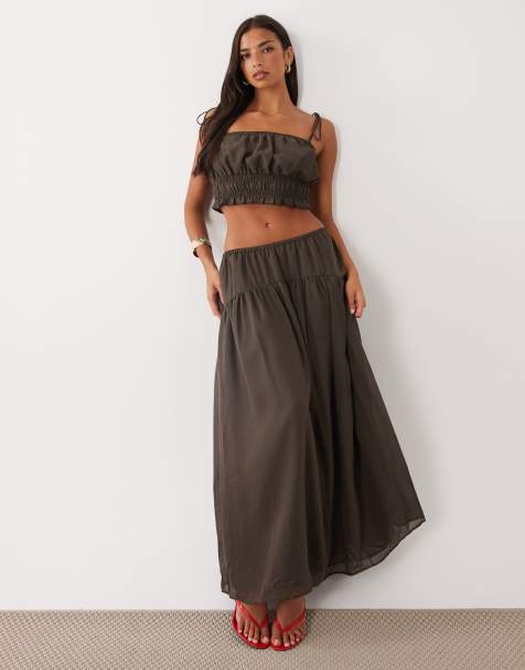 ASOS DESIGN shirred tie shoulder co-ord top - view 1