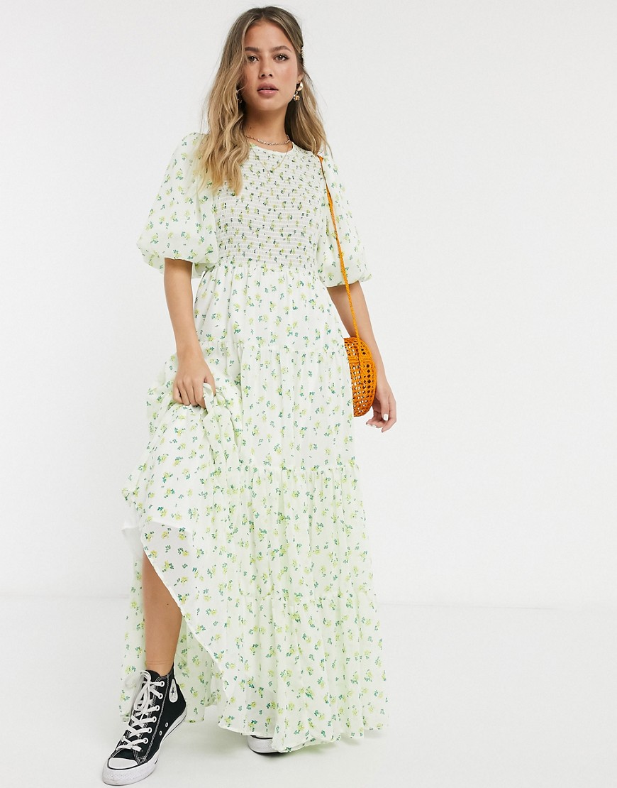 ASOS DESIGN shirred tiered maxi dress in ditsy floral print-Multi