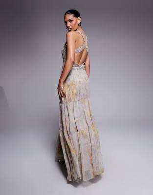 ASOS DESIGN shirred tiered ruffle trim maxi dress in floral print