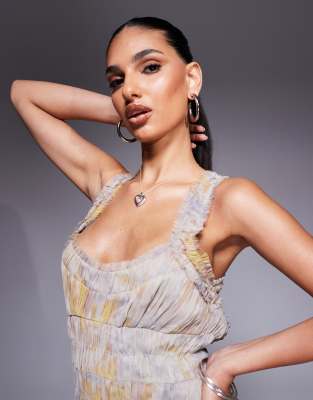 ASOS DESIGN shirred tiered ruffle trim maxi dress in floral print