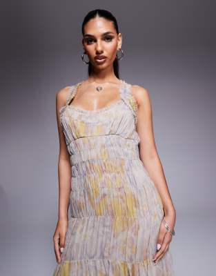 ASOS DESIGN shirred tiered ruffle trim maxi dress in floral print