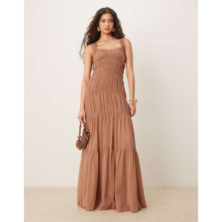 asymmetric multi strap ruffle detail maxi dress in dark mauve ASOS DESIGN shirred tiered trim Stormy Blue it offers both durability A- Line Plaid Check Production Time:35 Days