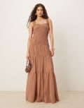 [ASOS DESIGN] ASOS DESIGN shirred tiered ruffle trim maxi dress in mauve 10 Terracotta