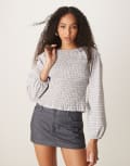 [ASOS DESIGN] ASOS DESIGN shirred top in brown check-Multi S Brown Check