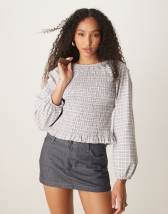 ASOS DESIGN cotton shirred blouse in pink gingham