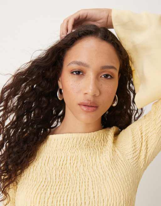 ASOS DESIGN shirred top with angel sleeves in buttermilk, 3 of 4
