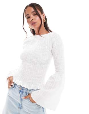 ASOS DESIGN ASOS DESIGN shirred top with angel sleeves in white