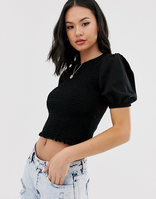ASOS DESIGN shirred top with volume sleeve