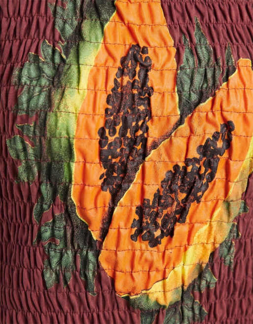 ASOS DESIGN Shirred vest with papaya graphic in brown, 8 of 8