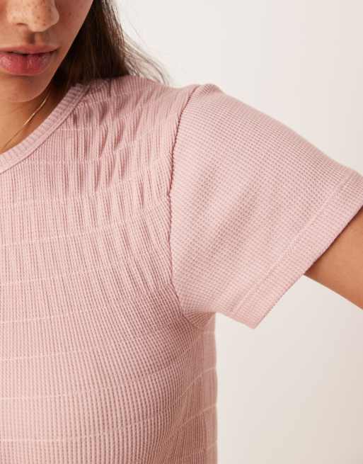 ASOS DESIGN shirred waffle shrunken tee - LIGHT PINK, 3 of 4