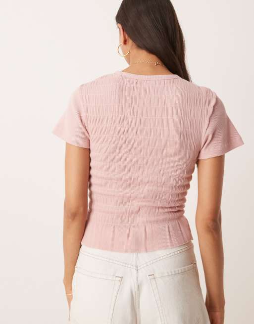 ASOS DESIGN shirred waffle shrunken tee - LIGHT PINK, 4 of 4