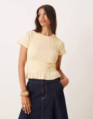 shirred waffle shrunken tee-Yellow