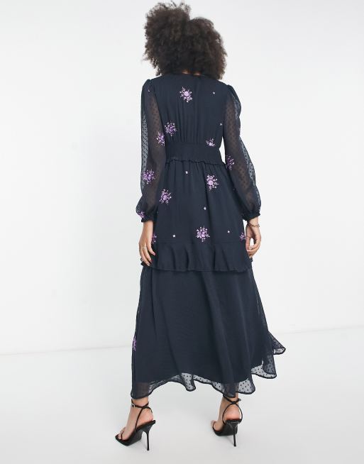 Asos design embroidered midi button through tea dress hotsell