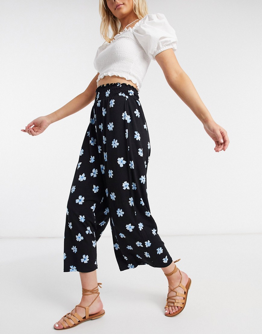 Asos Design Shirred Waist Culotte Pants In Floral Print-multi