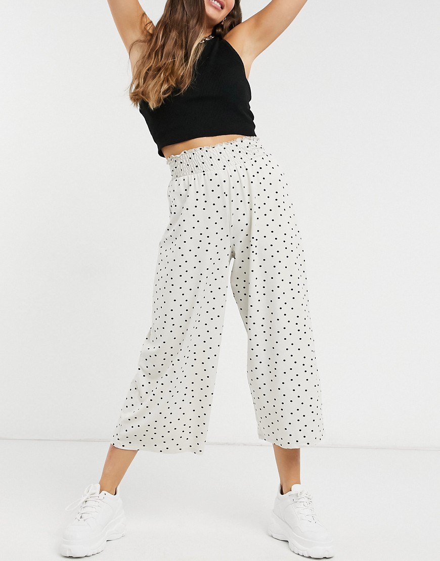 Asos Design Shirred Waist Culotte Pants In Polka Dot-multi