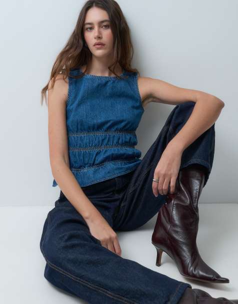 ASOS DESIGN Shirred waist denim top