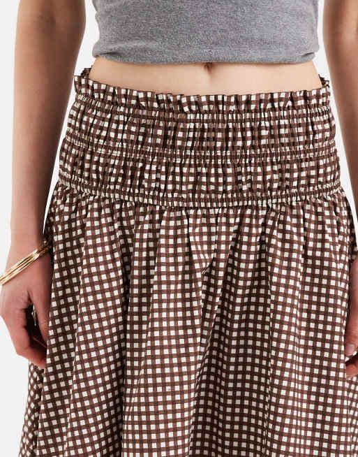 ASOS DESIGN shirred waist detail maxi skirt in gingham, 3 of 5