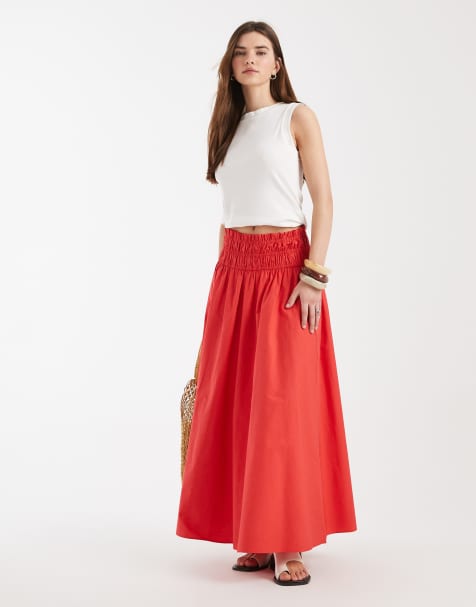 ASOS DESIGN shirred waist detail maxi skirt in red