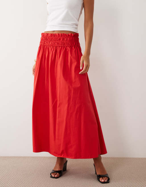 ASOS DESIGN shirred waist detail maxi skirt in red, 2 of 5