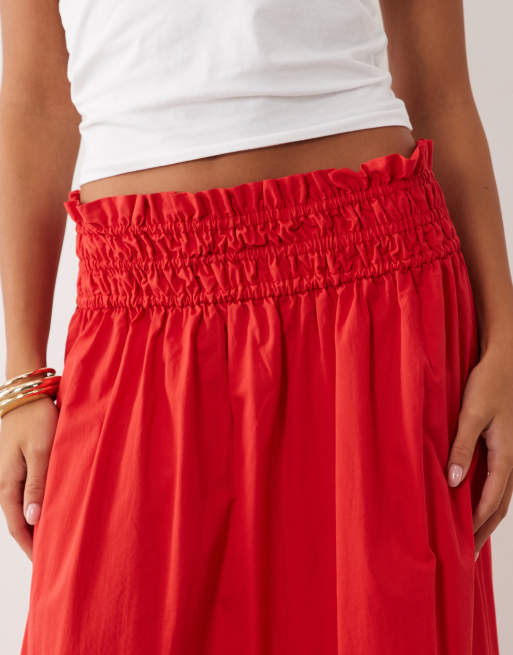 ASOS DESIGN shirred waist detail maxi skirt in red, 3 of 5