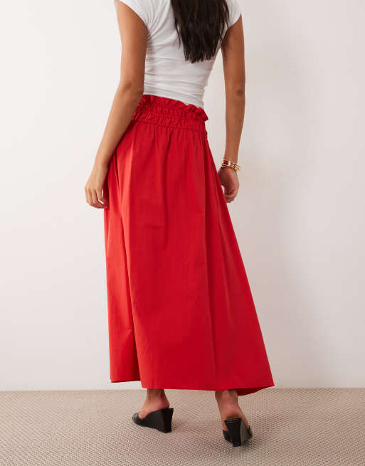 ASOS DESIGN shirred waist detail maxi skirt in red, 4 of 5