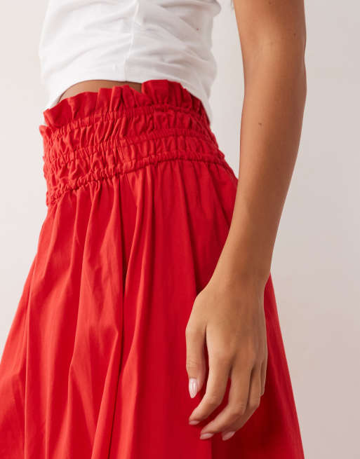 ASOS DESIGN shirred waist detail maxi skirt in red, 5 of 5
