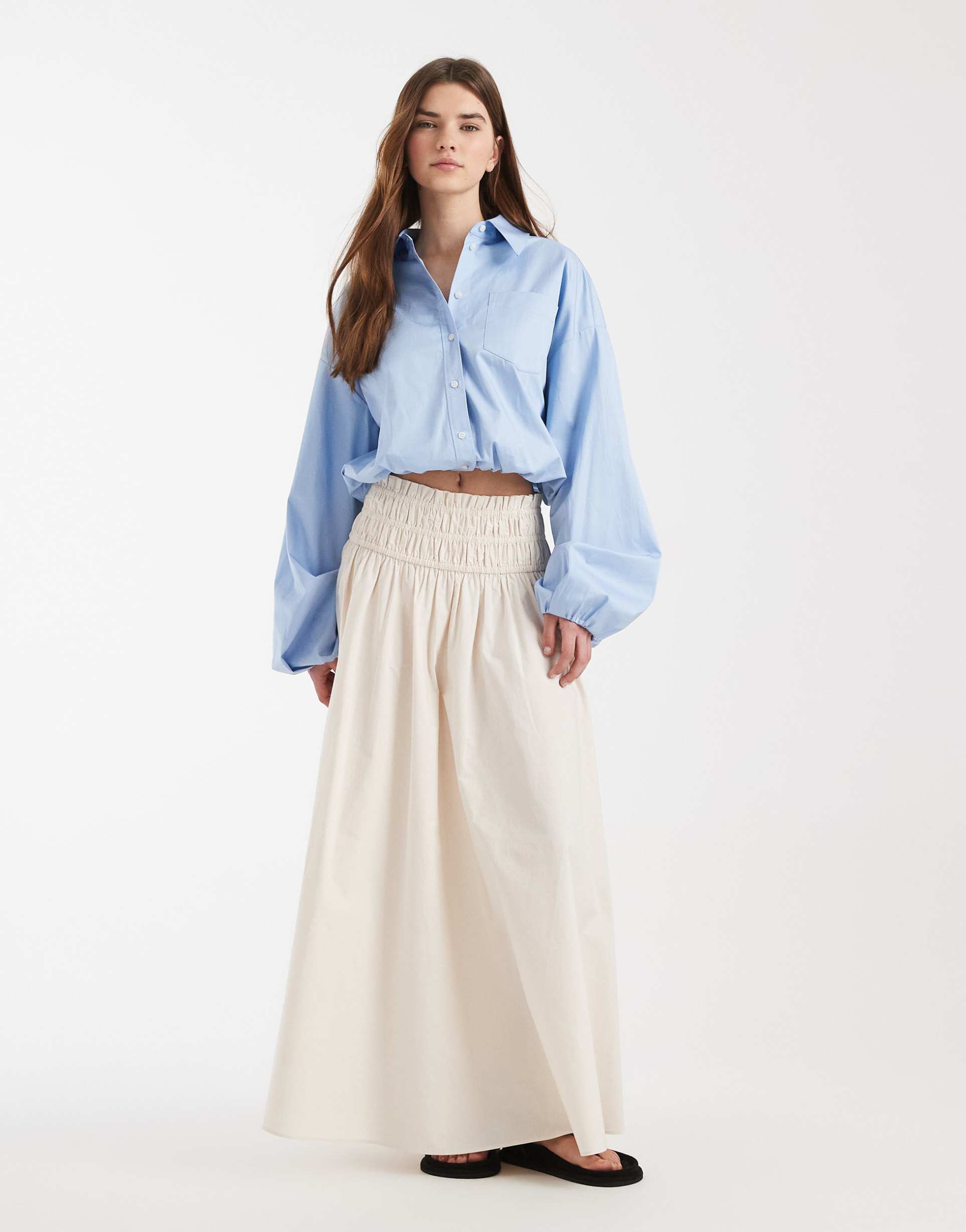 asos design shirred waist detail maxi skirt in stone