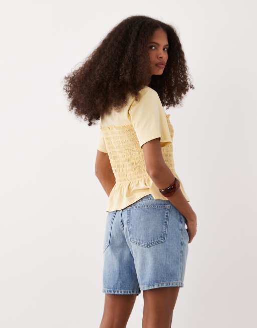 ASOS DESIGN shirred waist detail tee in buttermilk, 4 of 4