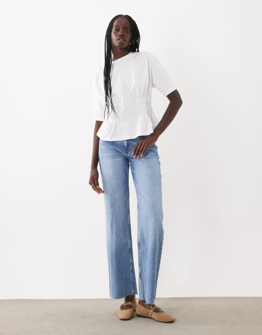 ASOS DESIGN shirred waist dropped shoulder t-shirt in ecru, 2 of 4
