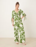 [ASOS DESIGN] ASOS DESIGN shirred waist jumpsuit in green floral-Multi 8 Green floral